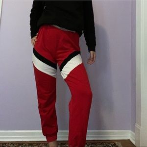 Red Sweatpants with Black and White Detail